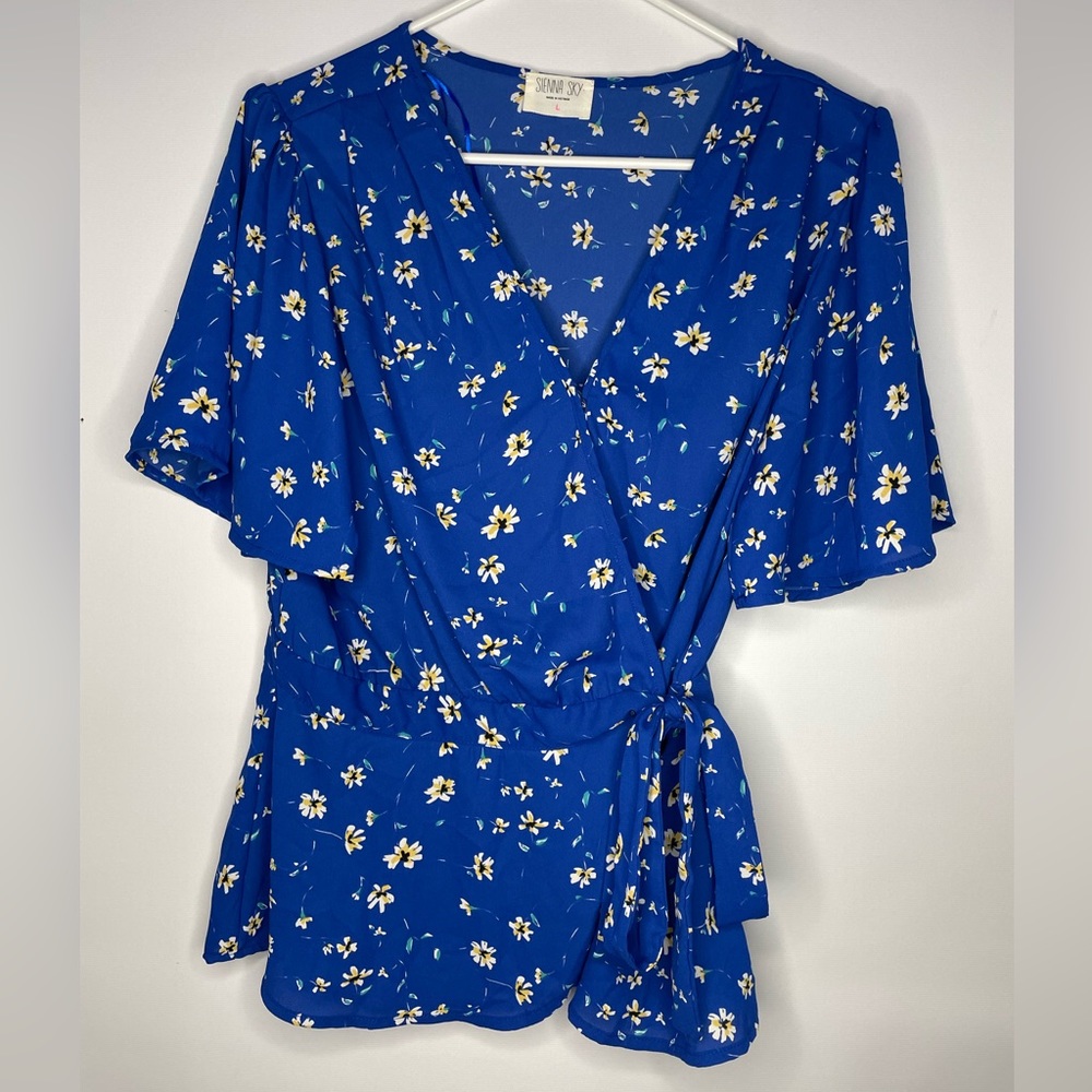 🔥 Blue Tie-Over Blouse